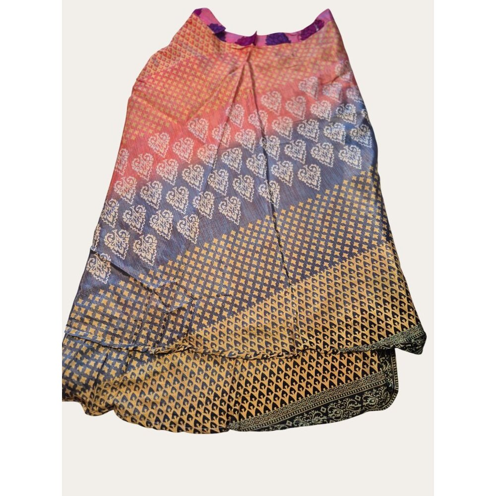 Intricate Floral & Geometric Patterns Adjustable Indian Wrap Skirt Vibrant Pink